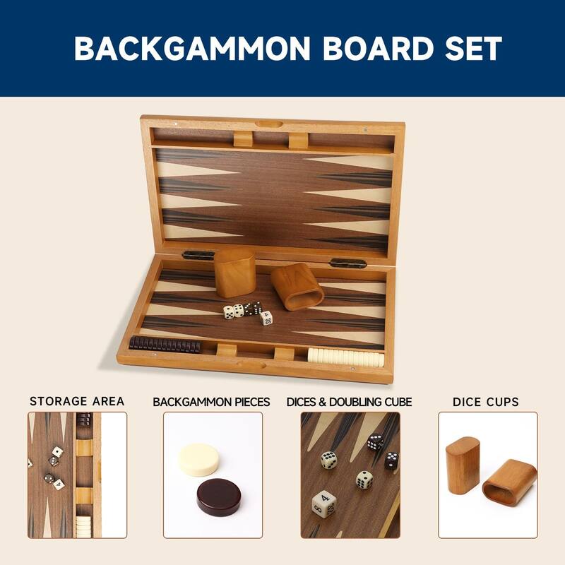 GSE™ 17" Premium Wooden Inlay Backgammon Board Game Set, Portable